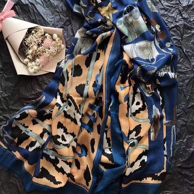 2017 hermes top quality scarf H025 blue&apricot