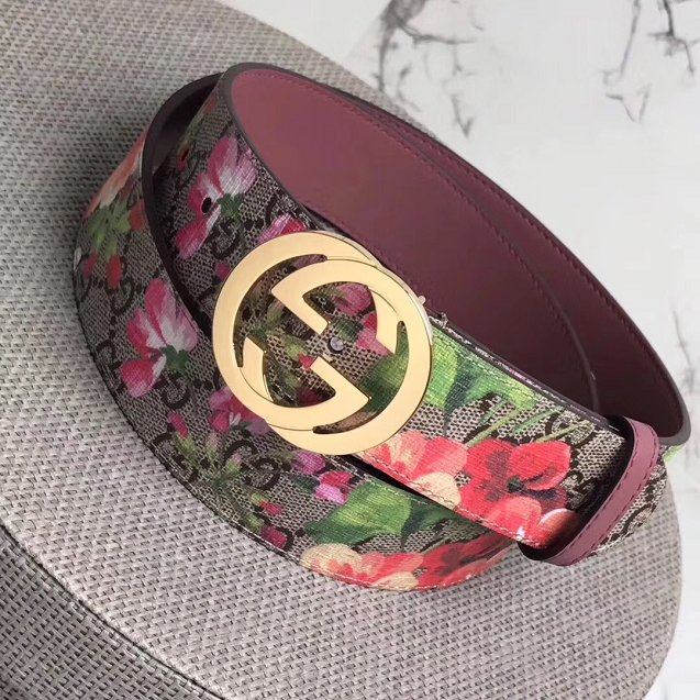 GG original blooms canvas belt 37mm 370543 bordeaux