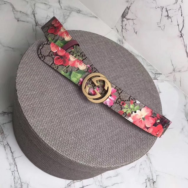 GG original blooms canvas belt 37mm 370543 bordeaux