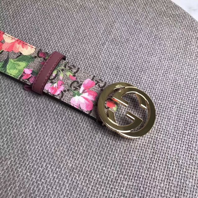 GG original blooms canvas belt 37mm 370543 bordeaux