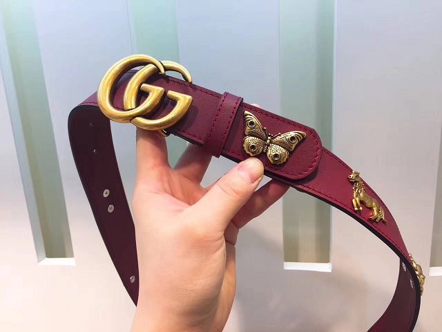 GG original calfskin animals belt 38mm 405624 burgundy