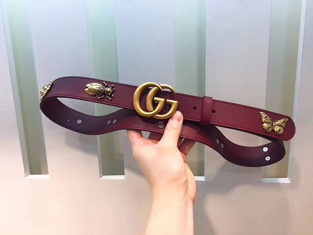 GG original calfskin animals belt 38mm 405624 burgundy