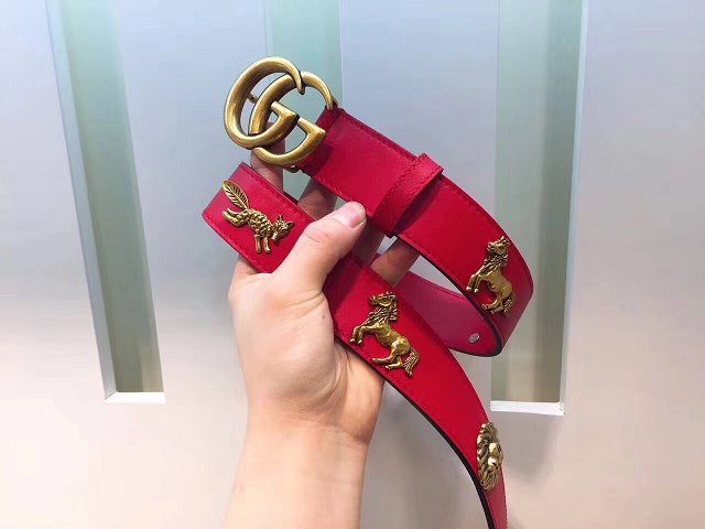 GG original calfskin animals belt 38mm 405624 red