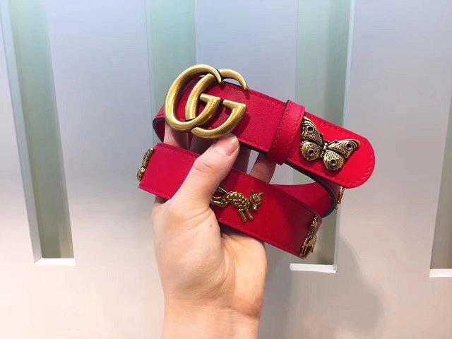 GG original calfskin animals belt 38mm 405624 red