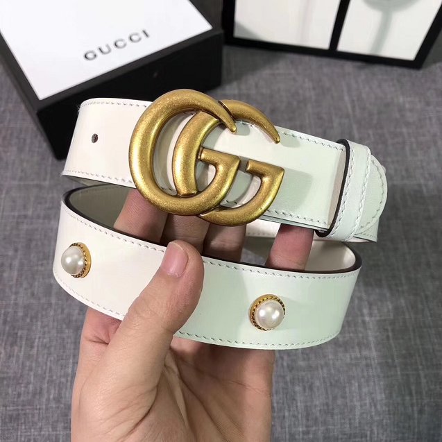 GG original calfskin belt 35mm 223891 white