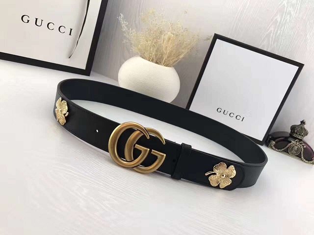 GG original calfskin flower belt 38mm 405624 black