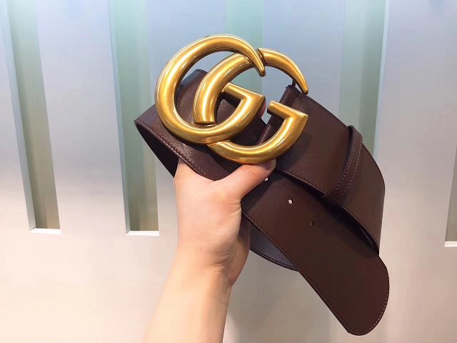 GG original calfskin wide belt 70mm 453265-2 dark coffee