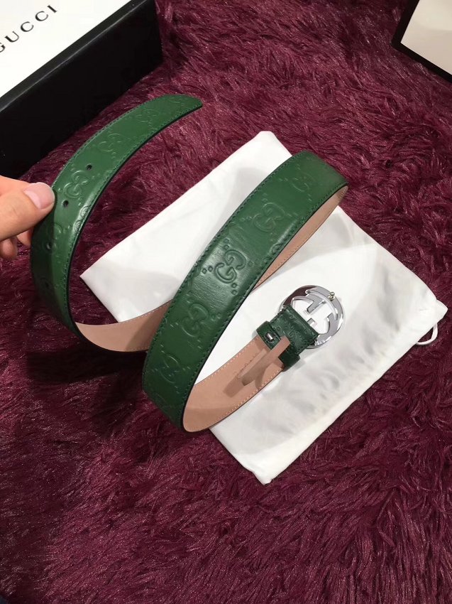 GG original signature calfskin belt 38mm 411924 green