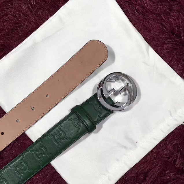 GG original signature calfskin belt 38mm 411924 green