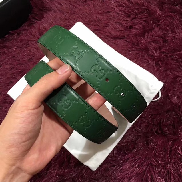 GG original signature calfskin belt 38mm 411924 green