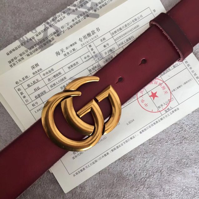 GG original calfskin belt 30mm 414516 wine red