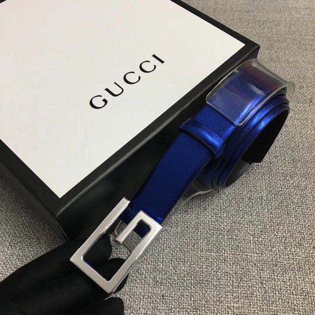 GG original calfskin belt with G buckle 523305 blue