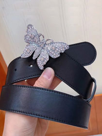GG original calfskin belt with butterfly 38mm 499634 black