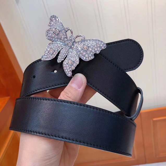 GG original calfskin belt with butterfly 38mm 499634 black