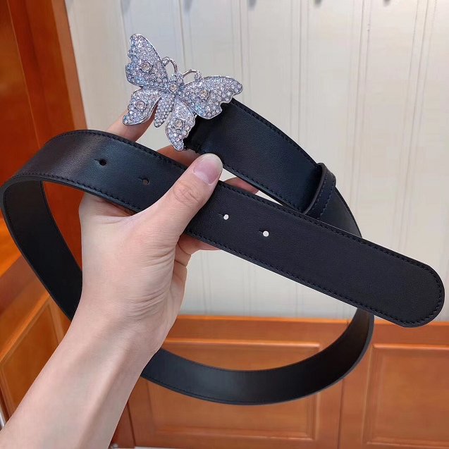 GG original calfskin belt with butterfly 38mm 499634 black