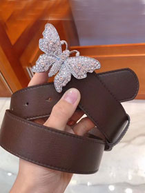 GG original calfskin belt with butterfly 38mm 499634 dark coffee