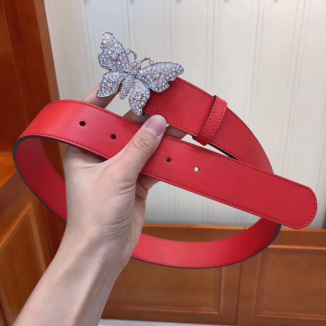 GG original calfskin belt with butterfly 38mm 499634 red