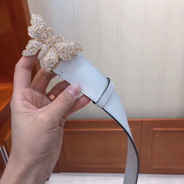 GG original calfskin belt with butterfly 38mm 499634 white