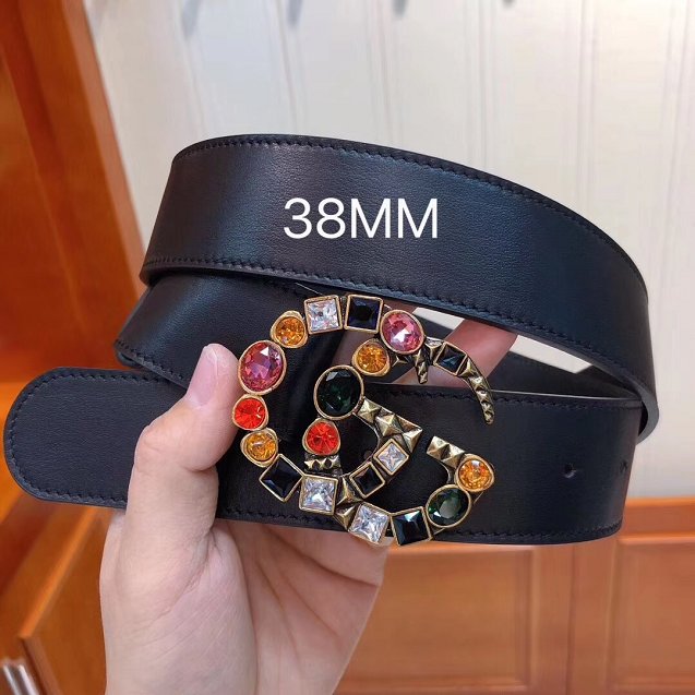 GG original calfskin belt with crystal 38mm 4513183 black