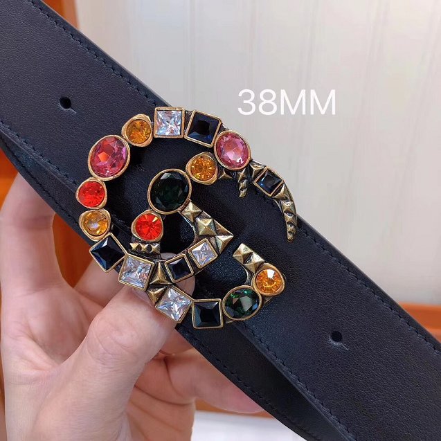 GG original calfskin belt with crystal 38mm 4513183 black