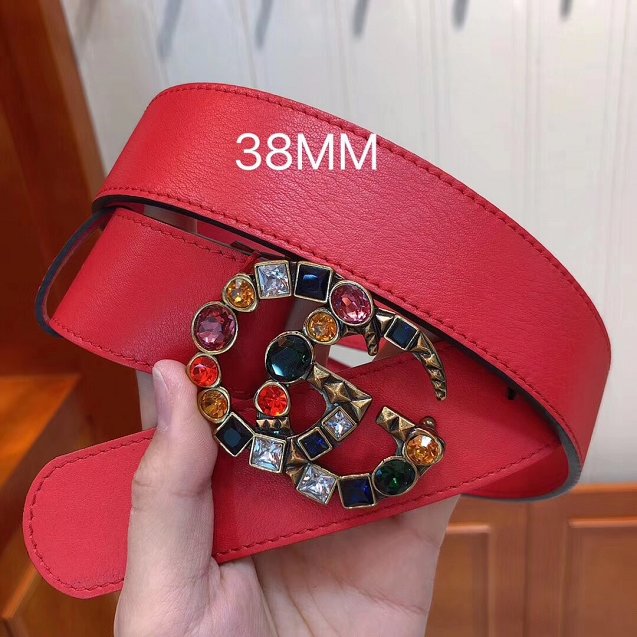 GG original calfskin belt with crystal 38mm 4513183 red