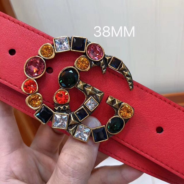 GG original calfskin belt with crystal 38mm 4513183 red