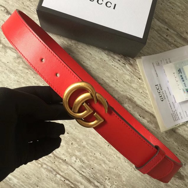 GG original calfskin belt with double G 40mm 409419 red