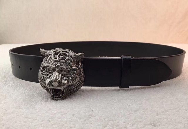 GG original calfskin belt with feline head 40mm 451231 black