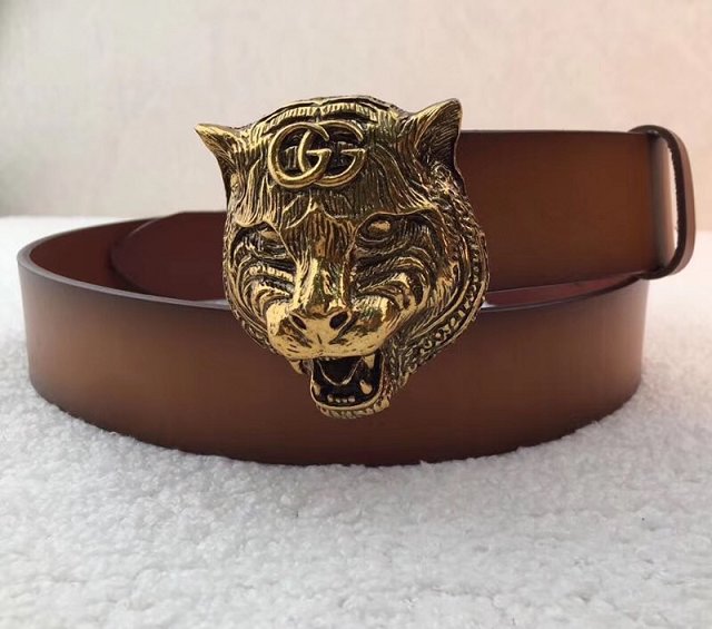 GG original calfskin belt with feline head 40mm 451231 brown