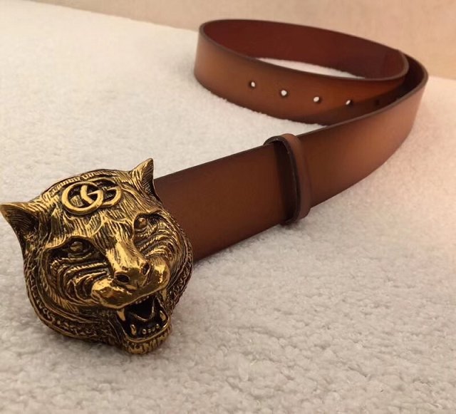 GG original calfskin belt with feline head 40mm 451231 brown