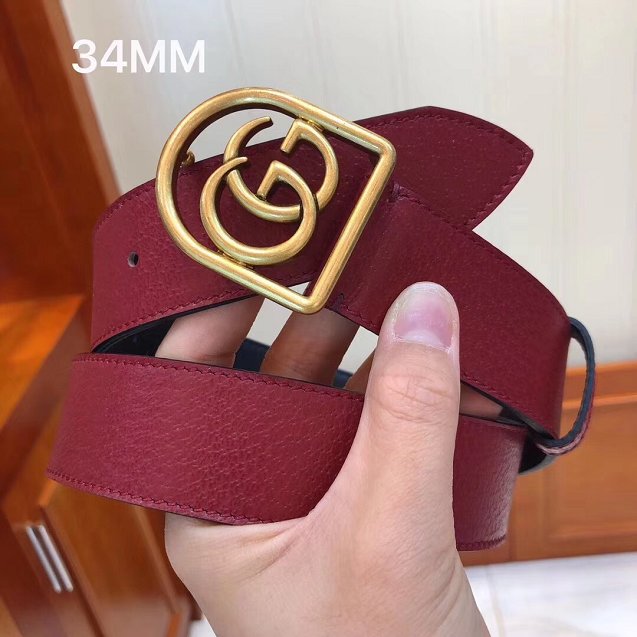 GG original calfskin belt with framed double G 34mm 495128 burgundy