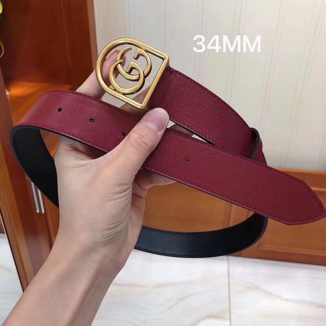 GG original calfskin belt with framed double G 34mm 495128 burgundy