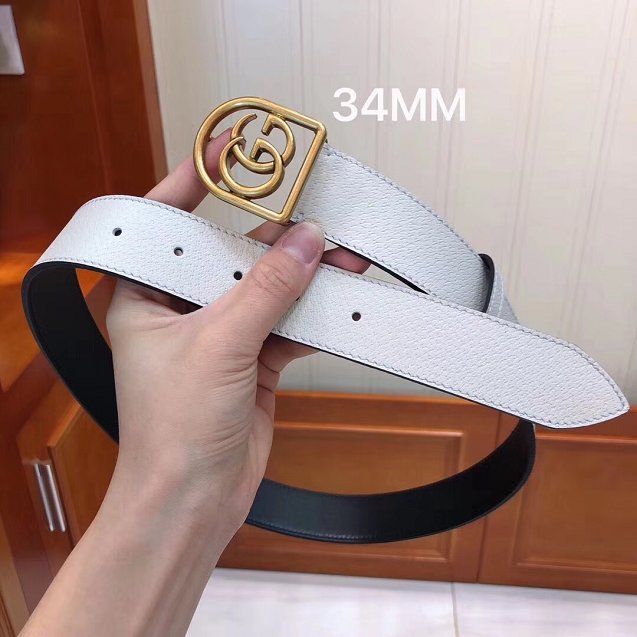 GG original calfskin belt with framed double G 34mm 495128 white