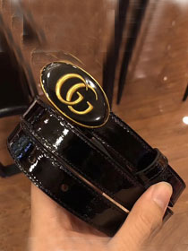 GG original calfskin belt with oval enameled buckle 524117 black