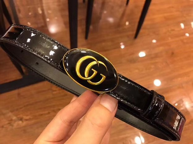 GG original calfskin belt with oval enameled buckle 524117 black