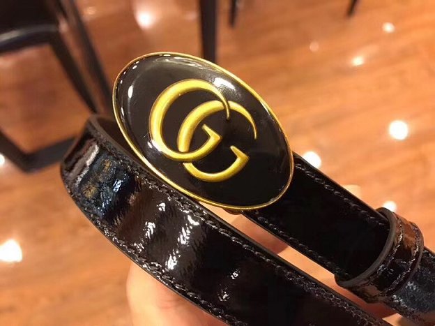 GG original calfskin belt with oval enameled buckle 524117 black