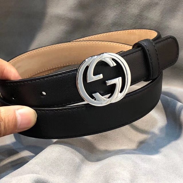 GG original calfskin double G buckle belt 25mm 370717 black