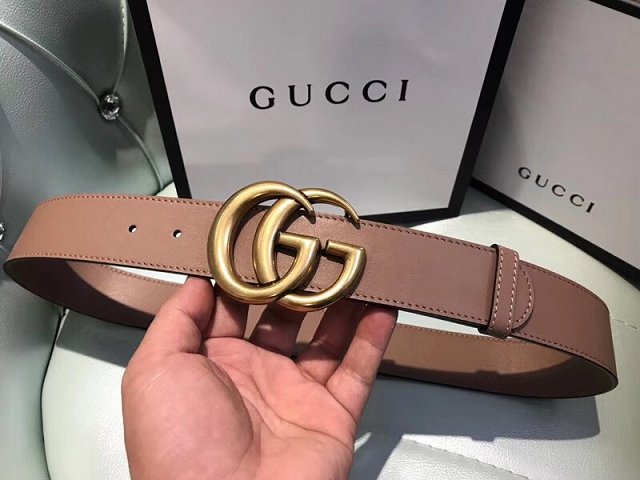 GG original calfskin double G buckle belt 38mm 400593 nude