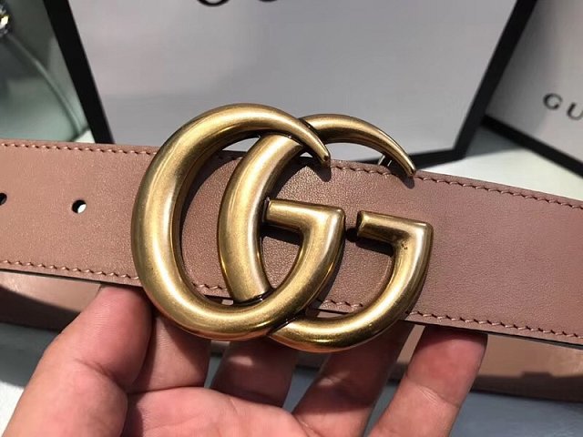 GG original calfskin double G buckle belt 38mm 400593 nude