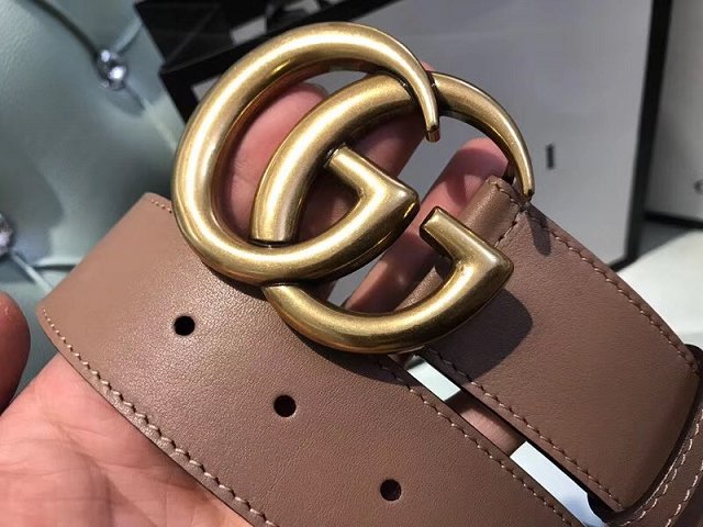 GG original calfskin double G buckle belt 38mm 400593 nude