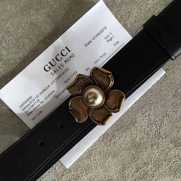 GG original calfskin flower buckle belt 20mm 114984 black