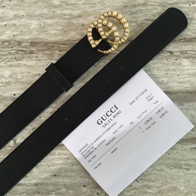 GG original calfskin pearl buckle belt 35mm 225530 black