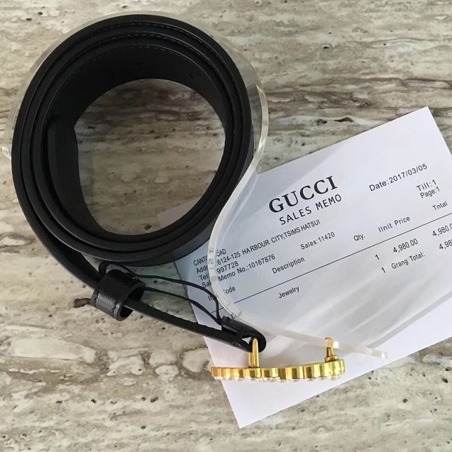 GG original calfskin pearl buckle belt 35mm 225530 black