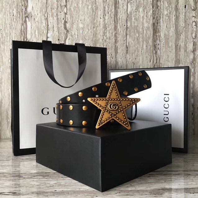 GG original calfskin star buckle belt 38mm 411924 black