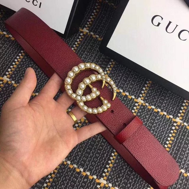 GG original grained calfskin pearl buckle belt 38mm 453260 bordeaux