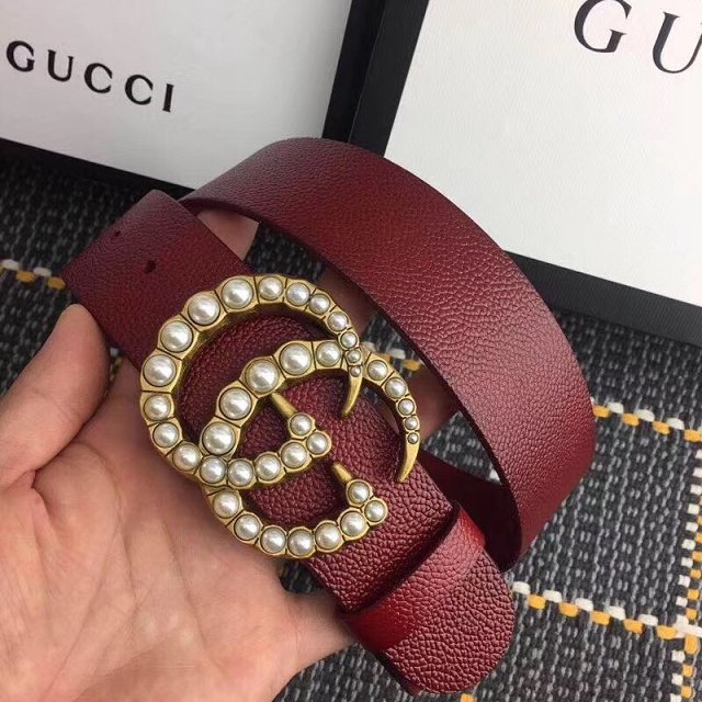 GG original grained calfskin pearl buckle belt 38mm 453260 bordeaux