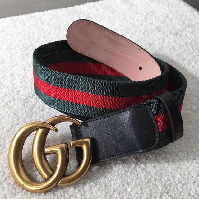 GG original nylon web belt with Double G 38mm 409416 green&red