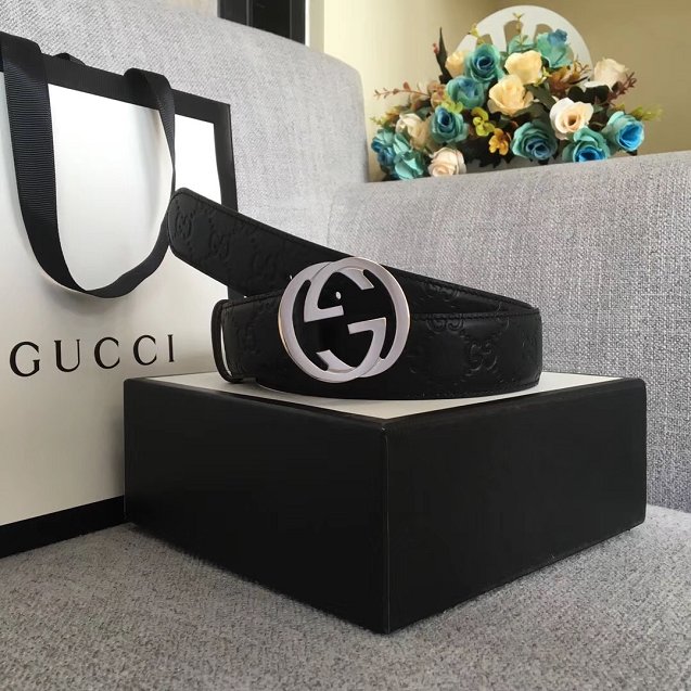 GG original signature calfskin belt 38mm 370543 black