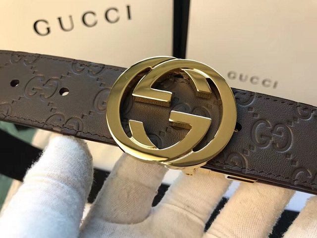 GG original signature calfskin belt 38mm 370543 dark coffee