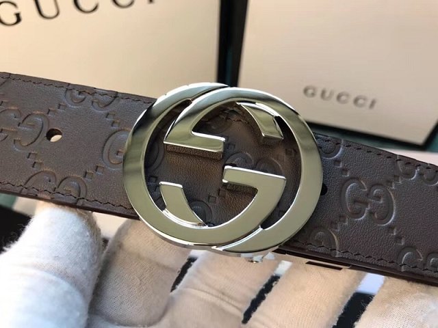 GG original signature calfskin belt 38mm 370543 dark coffee